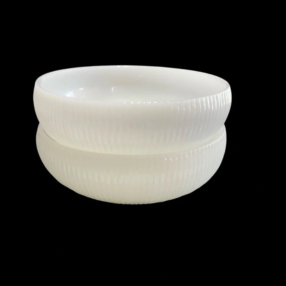 Vintage E.O. Brody Milk Glass Ribbed Bowls Pair MCM Cleveland USA 6.25